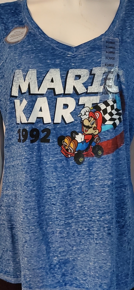 Mario Kart 1992 v neck t-shirt blue women's